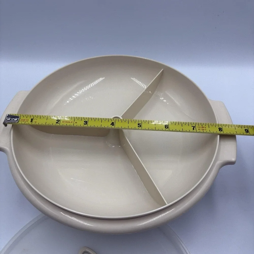 Vintage Tupperware Suzette‎ Divided Plate 608-4 & Lid 229-17 With Handle Tan